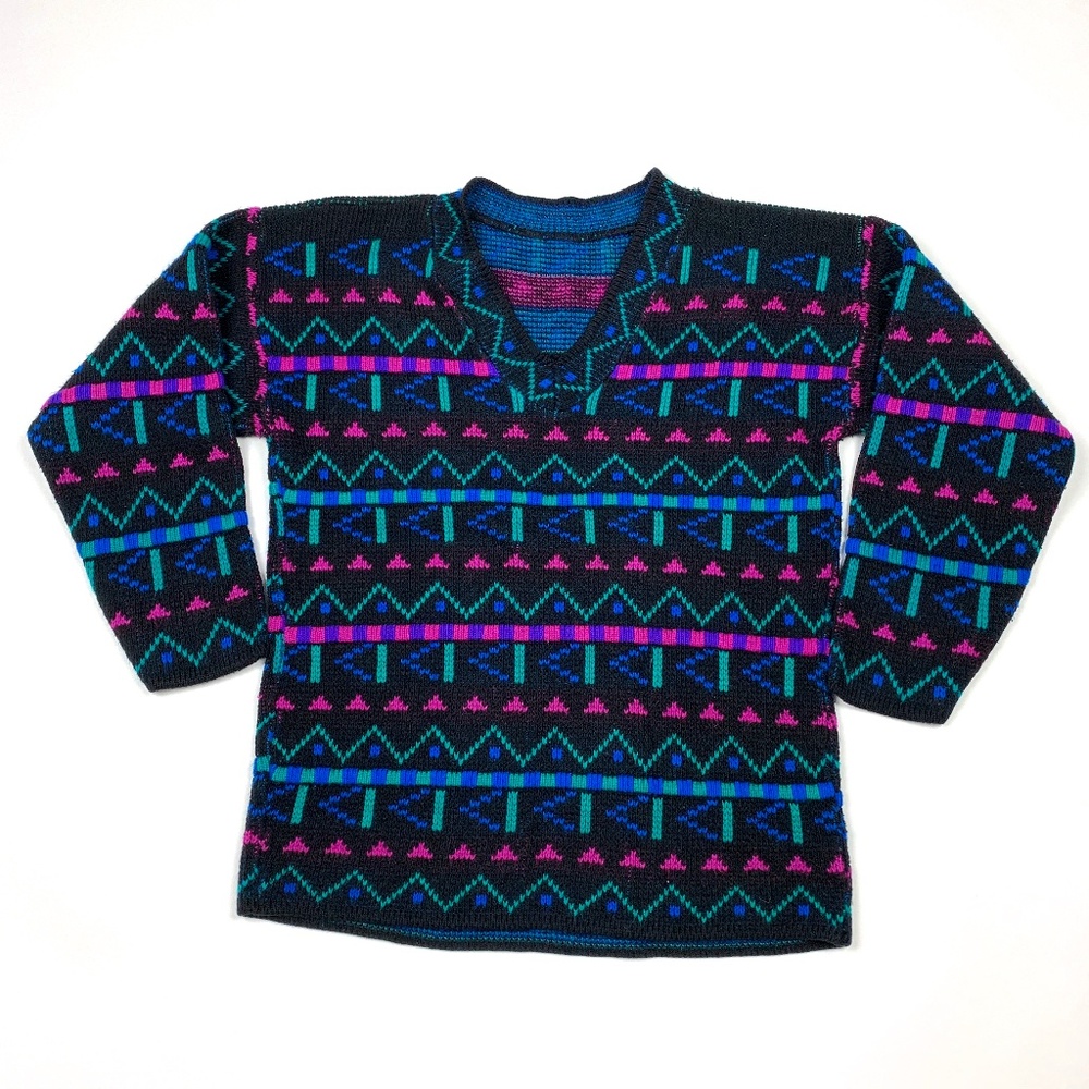 Vtg 80s 90s Retro Western Abstract Knit Sweater